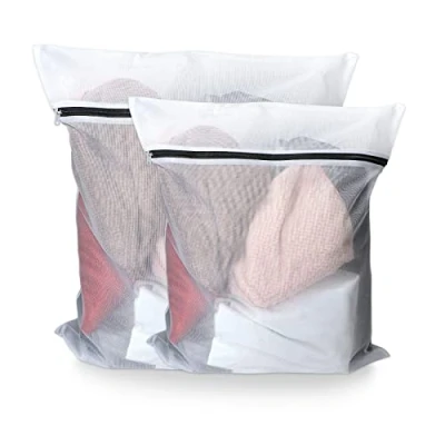 Image of Juliyeh Wash Machine Bags, 60x50cm/40x30cm Mesh Laundry 2 PCS Reusable Durable Washing Bag with Zippers for Adults Kids Clothes Underwear, Travel, Storage, Delicate Laundry, White/Black Zipper, L