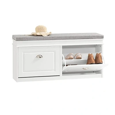 Image of SoBuy Hallway Shoe Bench Rack Cabinet with Seat Cushion and 2 Flip drawers Grey W104 x D24 H51cm FSR64 HG