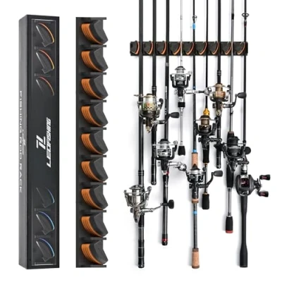 Image of LEOFISHING Vertical Horizontal Fishing Rod Holder Wall Mounted Rack Holds Up to 9 Rods or Combos Pole Holders for Garage Ceiling Fits Most (Orange 1 Pack)