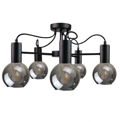 Image of Liv Multi Arm Semi Flush Ceiling Light Black, 60cm, 5x E27