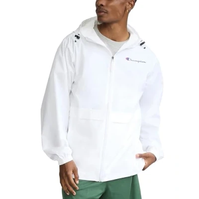 Image of Champion Men&#039;s, Stadium Full Zip, Wind, Water Resistant Jacket, White Small Script, XXL