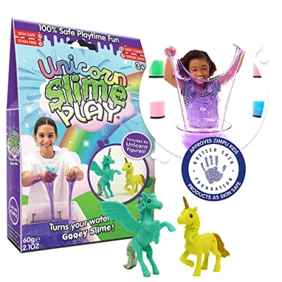 Image of Unicorn Slime Play Purple from Zimpli Kids, 2 x Figures, Magically turns water into gooey, colourful slime, Toy Gifts for Girls, Sensory Toddlers, Birthday Toys Children