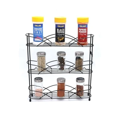Image of Buckingham 30134 3 Tier Free Standing Spice &amp; Herb Rack Jar Holder Organiser Storage, default_no_selection_value, Black, 33 cm