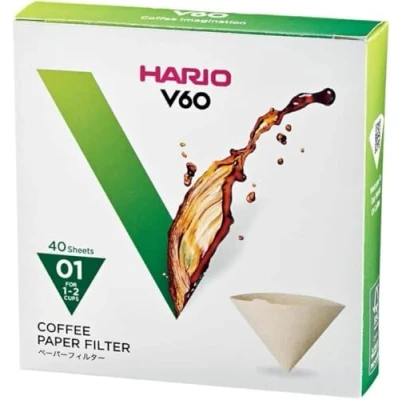 Image of Hario Paper Coffee Filters for V60 Dripper, Compatible with Size 01, Natural, 40 Pack, 1 Pieces