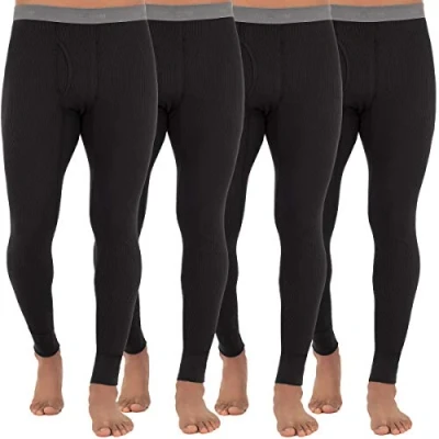 Image of Fruit of the Loom Men&#039;s Recycled Premium Waffle Thermal Underwear Long Johns Bottom (1, 2, 3, and 4 Packs) Pajama, Black Pack, Medium (Pack 4)