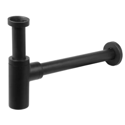 Image of SPARES2GO Bottle Sink Basin Trap 40mm / 1.5&quot; Adjustable Luxury Brass Round Deodorant Waste Pipe Outlet (Matt Black)