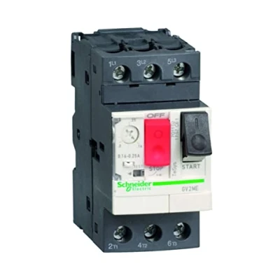 Image of Schneider Electric TeSys GV2 Motor Circuit Breaker, 3 Pole, 0.4 0.63A, Thermal Magnetic, Toggle Control, Screw Clamp Terminals, GV2ME04