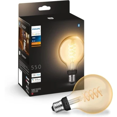 Image of Philips Hue White Filament Retro E27 G93 Globe Works with Alexa Smart Light