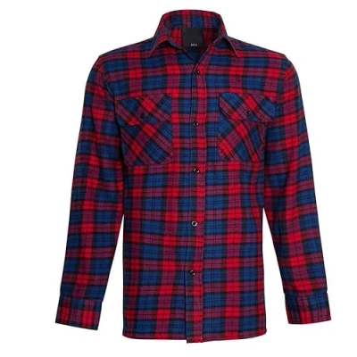 Image of INSIGNIA Mens Brushed Flannel Check Shirt Long Sleeved Yarn Dyed (UK, Alpha, L, Regular, Red Navy)