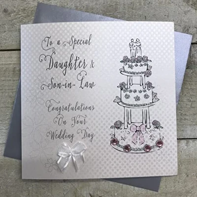 Image of WHITE COTTON CARDS To A Special Daughter and Son in Law Congratulations on Your Wedding Day, BD28, 16cm x 16 cm