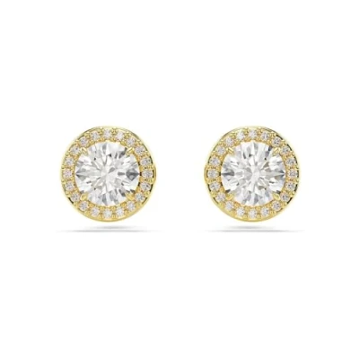 Image of Swarovski Una stud earrings, Round cut, Gold tone, tone plated