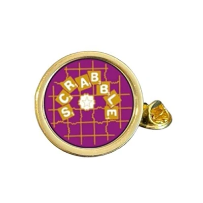 Image of Scrabble Gold Plated Domed Lapel Pin Badge in Bag
