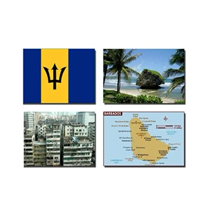 Image of SET OF 4 BARBADOS FRIDGE MAGNETS FLAG MAP ATTRACTIONS