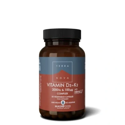 Image of Terranova Vitamin D3 2000iu with K2 100ug Complex 50 caps