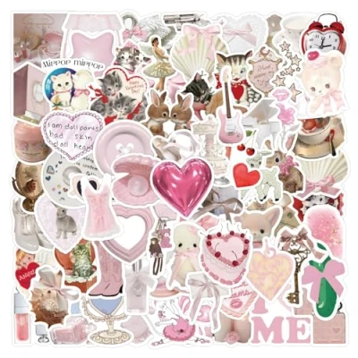 Image of Coquette Stickers for Laptop (100 PCS),Gift Children Teens Adults Girl Boys,Waterproof Water Bottle,Coquette Stuff Y2K Vinyl Scrapbook,Skateboard,Bike,Phone,Dairy