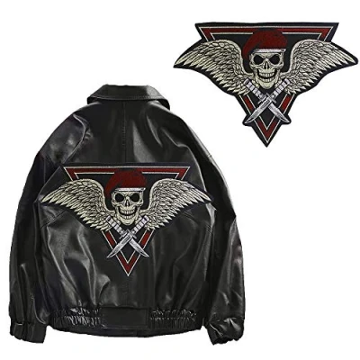 Image of EMDOMO Punk Skull Wings Knife Embroidery Patches Iron on Clothes Biker Motorcycle Applique Badge