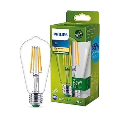 Image of PHILIPS Ultra Efficient Energy Saving Lights, LED Light Source, 60W, ST64, E27, Warm White 2700 Kelvin, Clear