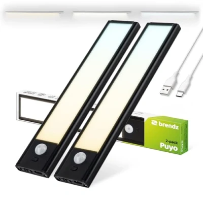 Image of Brendz USB C Rechargeable LED Strip Lights, 3 Color Temperatures, Motion Sensor Lights Indoor, Dimmable Cabinet for Closets, Bedrooms, Magnetic Cupboard Wardrobe 2 x 20cm