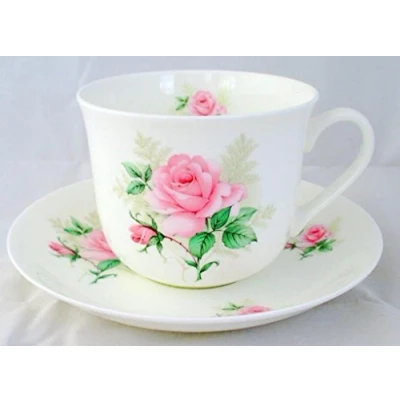 Image of Majestic Rose Breakfast Cup &amp; Saucer Fine Bone China Large Hand Decorated in The U.K. Free UK Delivery