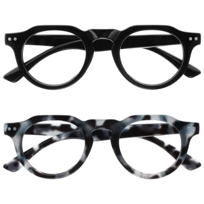 Image of OPULIZE RIO Blue Light Blocking Reading Glasses 2 Pack Flat Top Frame Black, Tortoiseshell Mens Womens Spring Hinges BB53 13 +3.00