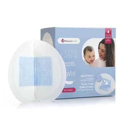 Image of NatureBond Ultra Thin Disposable Nursing Breast Pads, Light &amp; Highly Absorbent Breastfeeding Pads (60 Pads) Lactating Feeding Essentials
