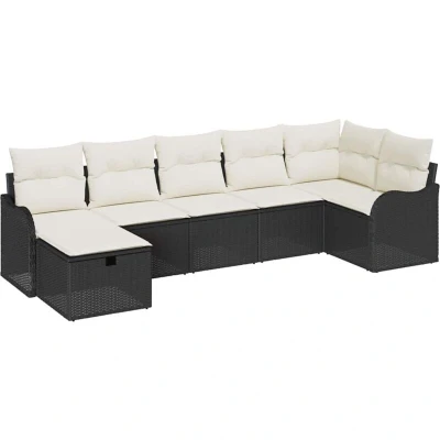 Image of vidaXL 7 Piece Garden Sofa Set with Cushions Black Poly Rattan