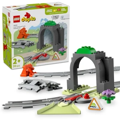 Image of LEGO DUPLO Town Train Tunnel and Tracks Expansion Set, Toddler Learning Toy for 2 Plus Year Old Boys &amp; Girls, Montessori Playset Preschool Kids Who Love Creative Vehicle Toys 10425