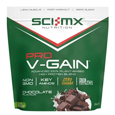 Image of SCI MX Pro V Gain 100% Vegan Chocolate Flavour Soy protein Powder Isolate + B12 Magnesium Muscle Growth &amp; Maintenance Sugar Free, Non GMO 2.2KG (49 servings) 33g of per serving