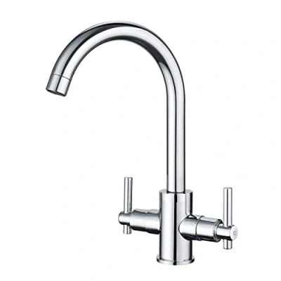 Image of Funime® Kitchen Taps Dual Lever Sink Mixer Traditional Monobloc for 1 Hole Swivel Spout Chrome Double Handles Faucet
