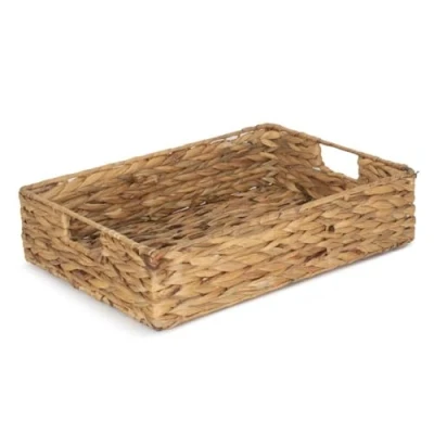 Image of Red Hamper Large Water Hyacinth Shallow Rectangular Storage Basket, Wicker, Brown