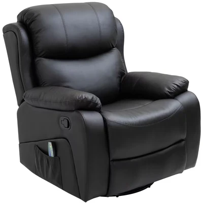 Image of HOMCOM PU Leather Recliner Chair with Massage &amp; Heat Swivel Rocking Armchair Black