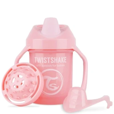 Image of Twistshake Mini Cup 230ml Non Spill Baby Sippy with Soft Spout &amp; Fruit Mixer Leak Proof Weaning BPA Free Training for Kids Water Bottle Pink