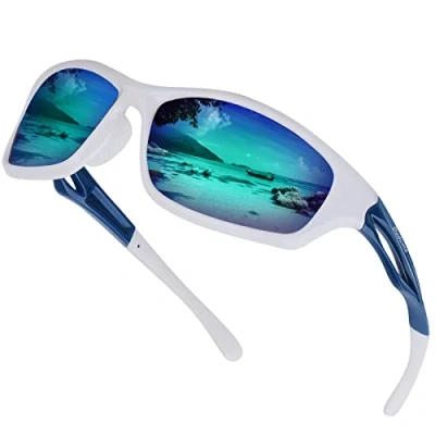 Image of Duduma Sunglasses Mens Polarised Sports for Men Women Golf Cycling Running Fishing Polarized Sunglass with UV Protection(White/Blue)