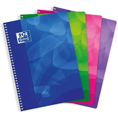 Image of Oxford A4 Polypropylene Cover 100 Pages Small Squares 5 x Assorted Colours (Pack of 5)