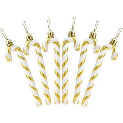 Image of Christmas Concepts® Pack Of 6 13cm Glitter Candy Cane Tree Decorations (Gold &amp; White)