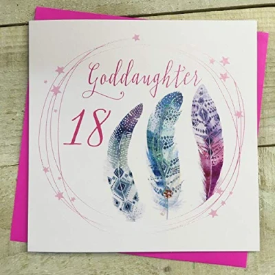 Image of 18th Birthday GODDAUGHTER card handmade Decorated Feathers by WHITE COTTON CARDS