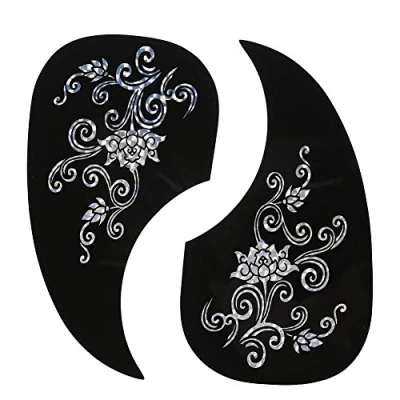Image of 2Pcs Guitar Pickguard, Comma Shape Pick Guard Self adhesive Sticker for Acoustic Accessory (Silver Vine) Accessories