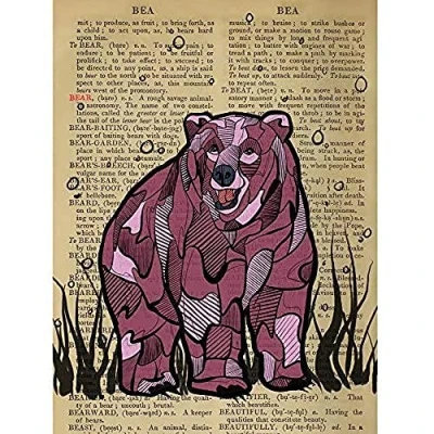 Image of Wee Blue Coo Upcycle Dictionary Bear Unframed Art Print Poster Wall Decor 12X16 Inch