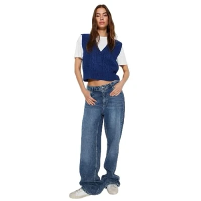 Image of Trendyol FeMan Regular fit Basic V Neck Knitwear Sweater,Sax,S