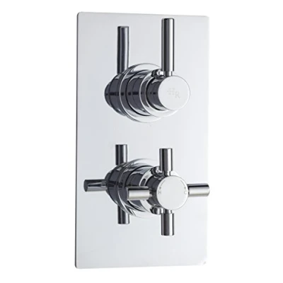 Image of Hudson Reed A3007 Tec Lever ǀ Modern Bathroom Minimalist Twin Valve with and Crosshead Handle Diverter, 215mm x 120mm, Chrome