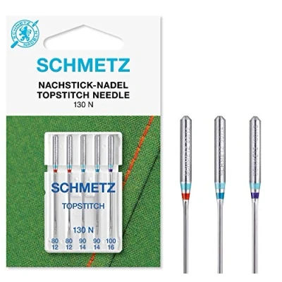 Image of Sewing Machine Needles Schmetz Topstitch, Various Assorted Sizes 80/12, 90/14 &amp; 100/16, Single Packet