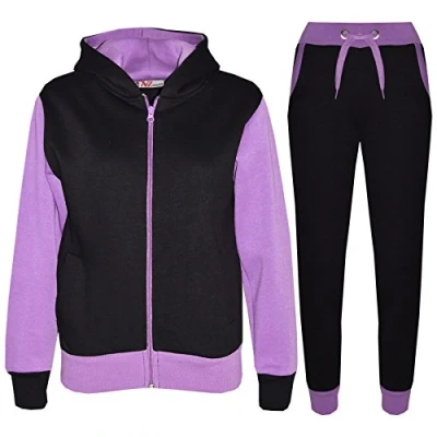 Image of A2Z 4 Kids Girls Boys Tracksuit Plain Camouflage Contrast Fleece Hooded Top with Bottom Joggers Suit T.S 101 Lilac 5 6.