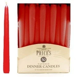 Image of Prices Candles Tapered Dinner Candle Unwrapped 50 Pack Red (414347)Q
