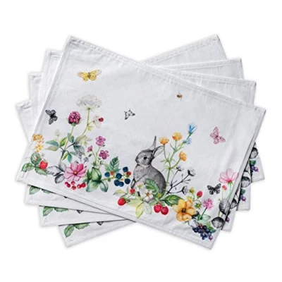 Image of Maison d&#039; Hermine Placemats 100% Cotton Set of 4 (33cm x 48cm) Dinner Placemat, Decorative Washable Easter Cloth Placemat for Dining, Buffet Parties &amp; Camping, Printemps Spring/Summer