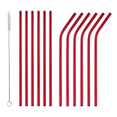 Image of Reusable Metal Straws Stainless Steel Drinking (red Straws, 12pcs)