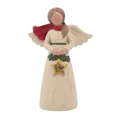 Image of The Seasonal Gift Co Peace Angel Ornament with Foliage &amp; Star Nordic Nights Whimsical Christmas Home Decor Homeware Gifting Present For Xmas, Festive Season Love Gratitude.