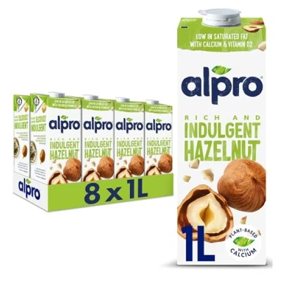 Image of Alpro Hazelnut Plant Based Long Life Drink, Vegan &amp; Dairy Free, 1L (Pack of 8)