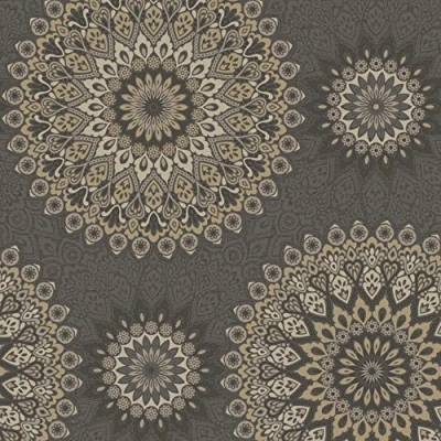 Image of Holden Decor Black/Gold Glitter Medallion Wallpaper
