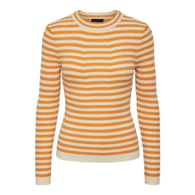 Image of PIECES Women&#039;s Pccrista LS O Neck Knit Noos Bc Sweater, Tangerine/Stripes: Birch, M
