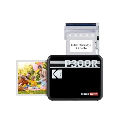 Image of KODAK Mini 3 Retro 4PASS Portable Photo Printer (3x3&quot;) + 8 Sheets, Black
